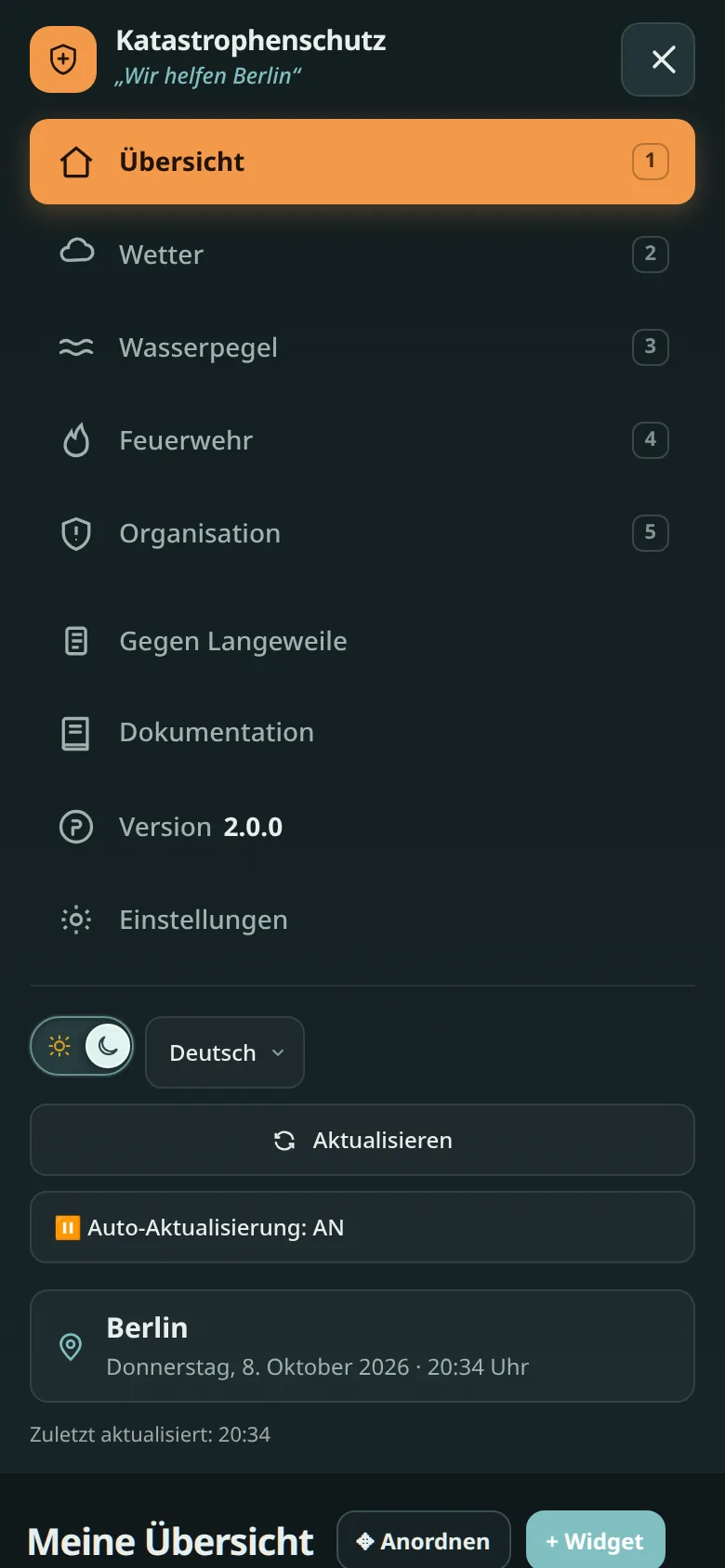 Geöffnetes Menü auf dem Smartphone