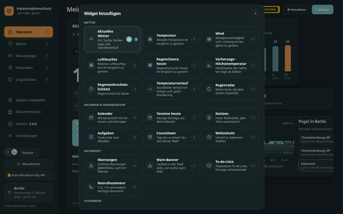 Dialog Widget hinzufügen mit Widgets nach Gruppen